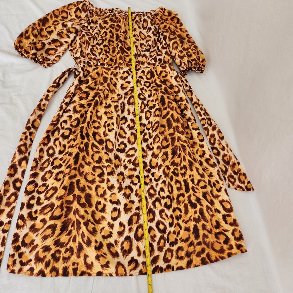 KATE SPADE Orange/Brown Leopard Print Off Shoulder Midi Dress Size 14 LIKE NEW! - Picture 13 of 16